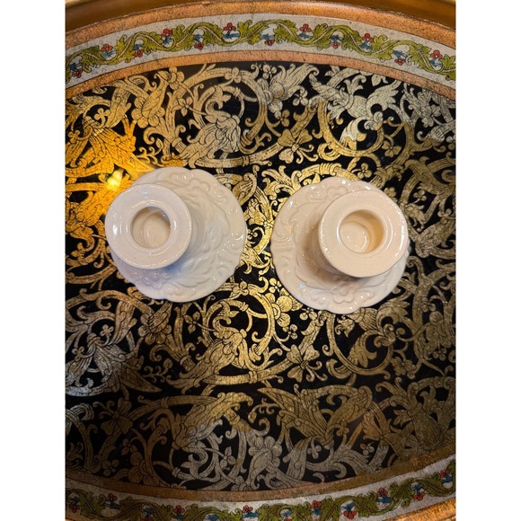 Vintage Noritake Floral Candlestick Holders: Hand Painted  Vintage Noritake Floral Candlestick Holders: Hand Painted Ivory Porcelain, Japan